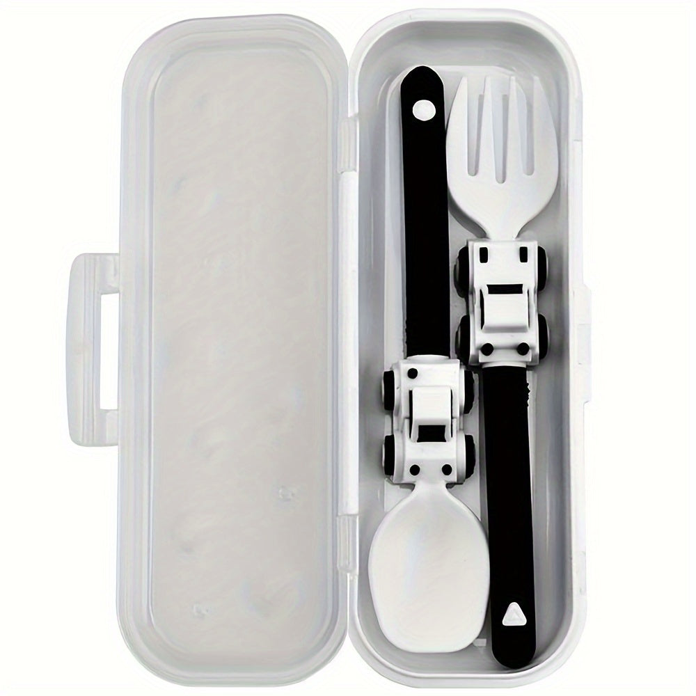 Kids' Cartoon Truck Fork and Spoon Set Non-Toxic Easy-Hold Feeding Utensils in Various Colors