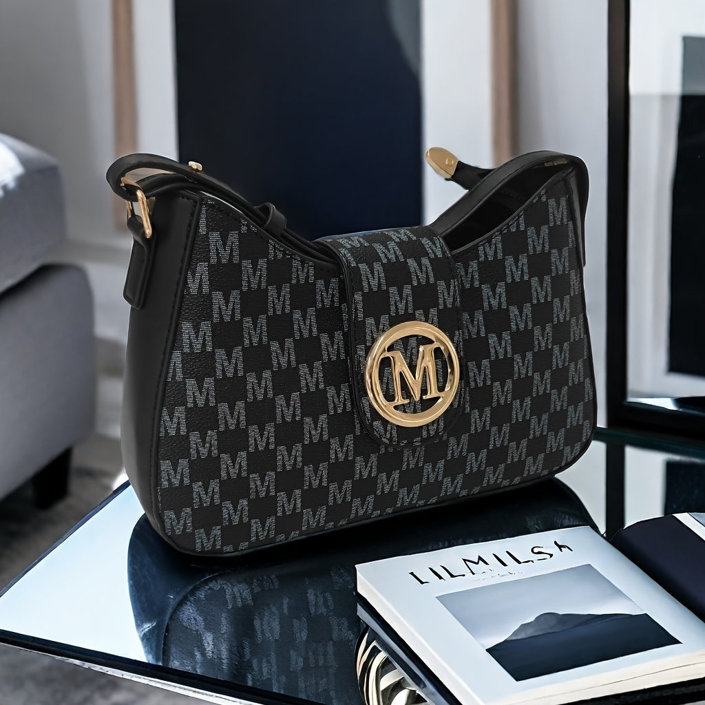 Ayollar uchun geometrik naqshli yelka sumkasi, dizayner ilhomlangan, polyester astar bilan zipli krossbodi sumkasi. Har qanday holat uchun mos, tasodifiy M naqsh joylashuvi bilan.