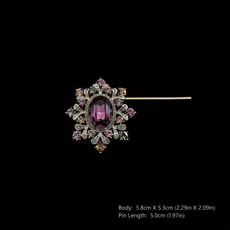 Vintage Alloy and Glass Headscarf Pin with Irregular Shape and Luxurious Style