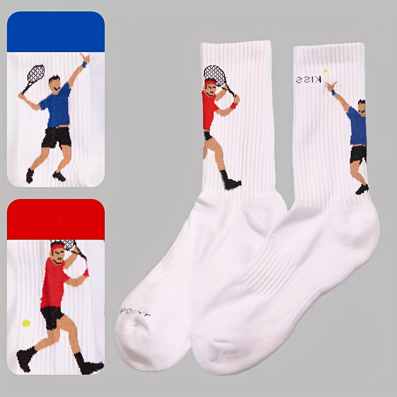 Men's Cotton Blend Sports Socks with Cartoon Print for Football Tennis Fitness Unisex All-Season