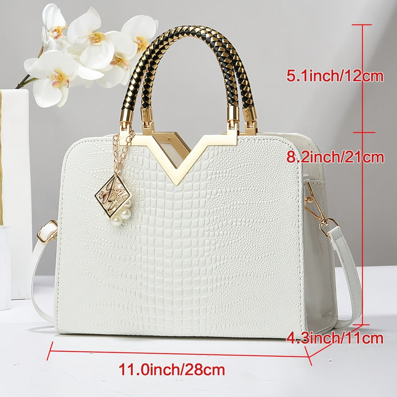 Women's Large Capacity Glossy PU Handbag with Crossbody Strap for Casual and Formal Use