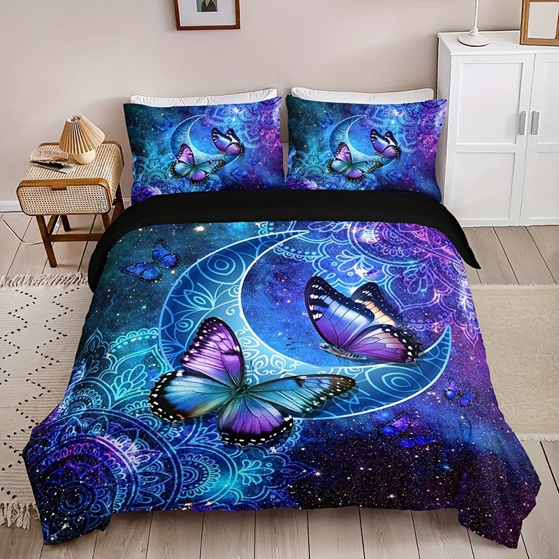 Butterfly Flower Digital Print Bedding Set 3-Piece Duvet Cover and Pillowcases