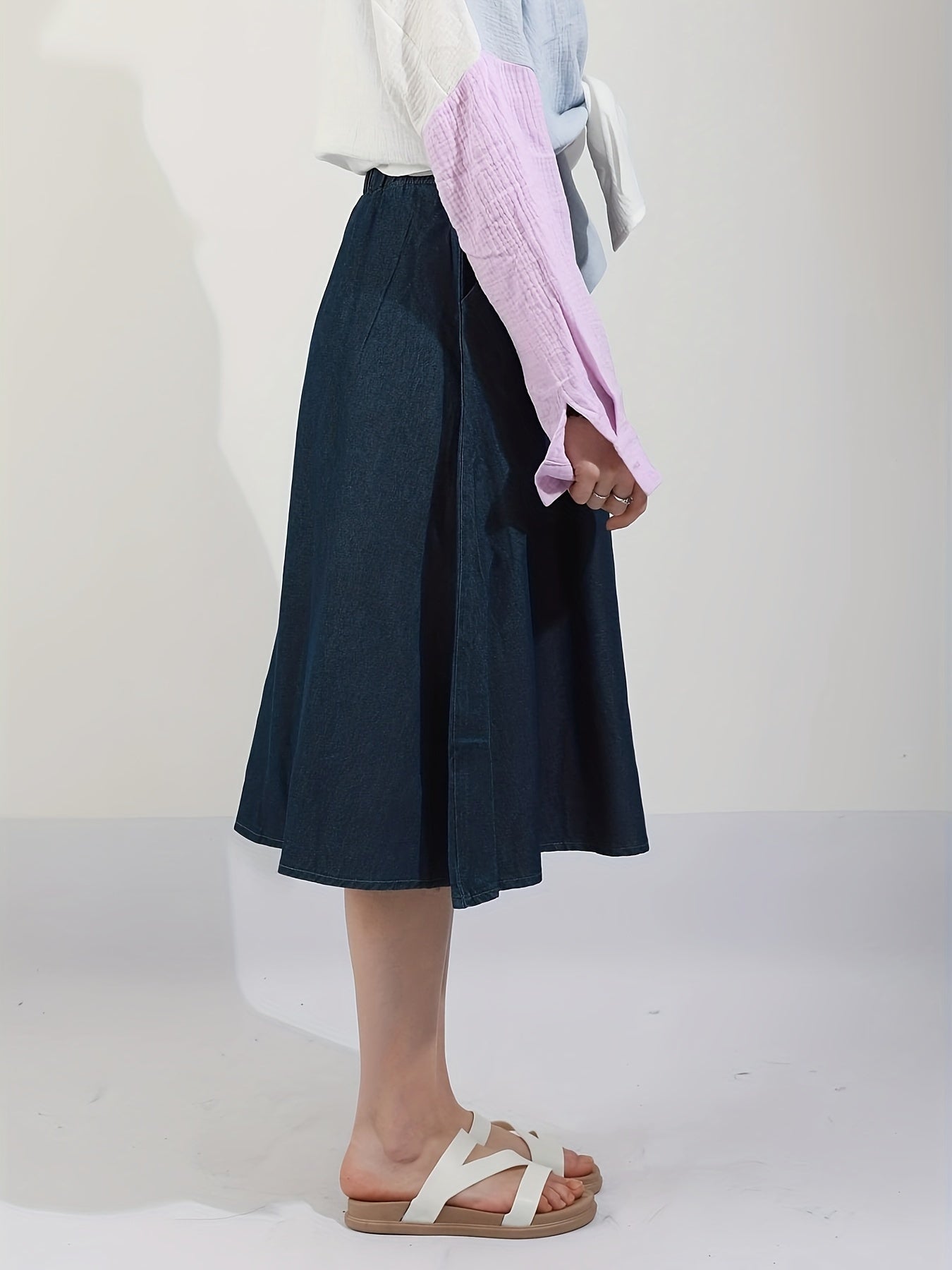 Plus Size Women's High-Waisted Floral A-Line Midi Skirt