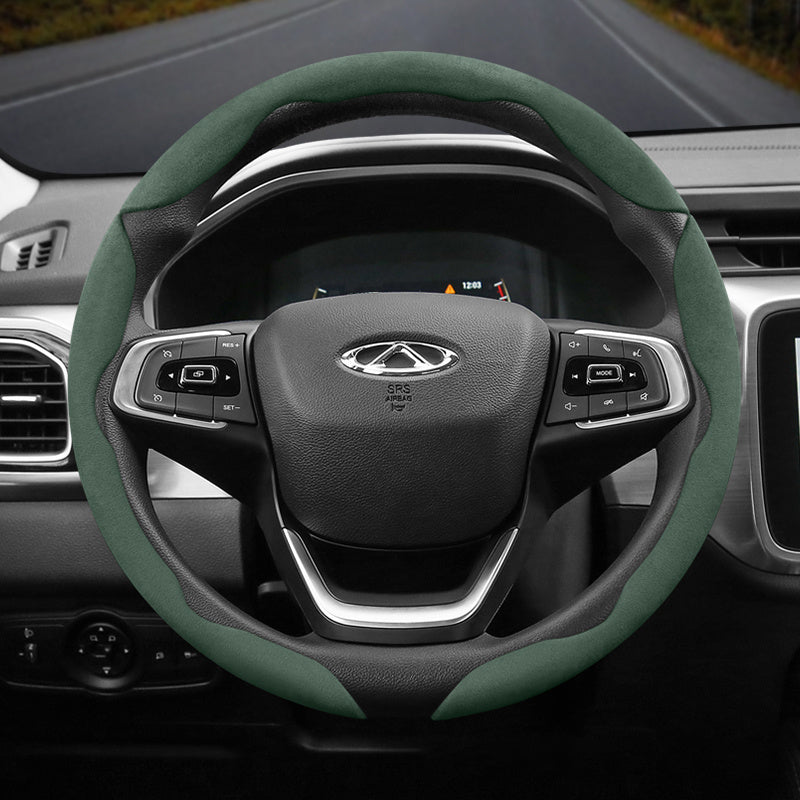 2PC Set Winter Velvet Anti-Slip Ultra-Thin Steering Wheel Cover Black Green Red Orange Brown