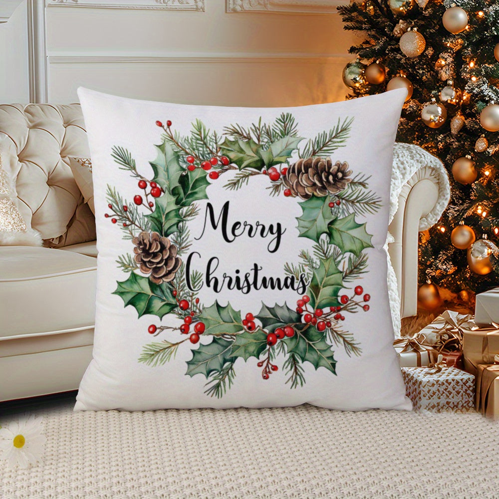 Merry Christmas Wreath Pillow Cover 45.72cm Soft Knit Cushion Case