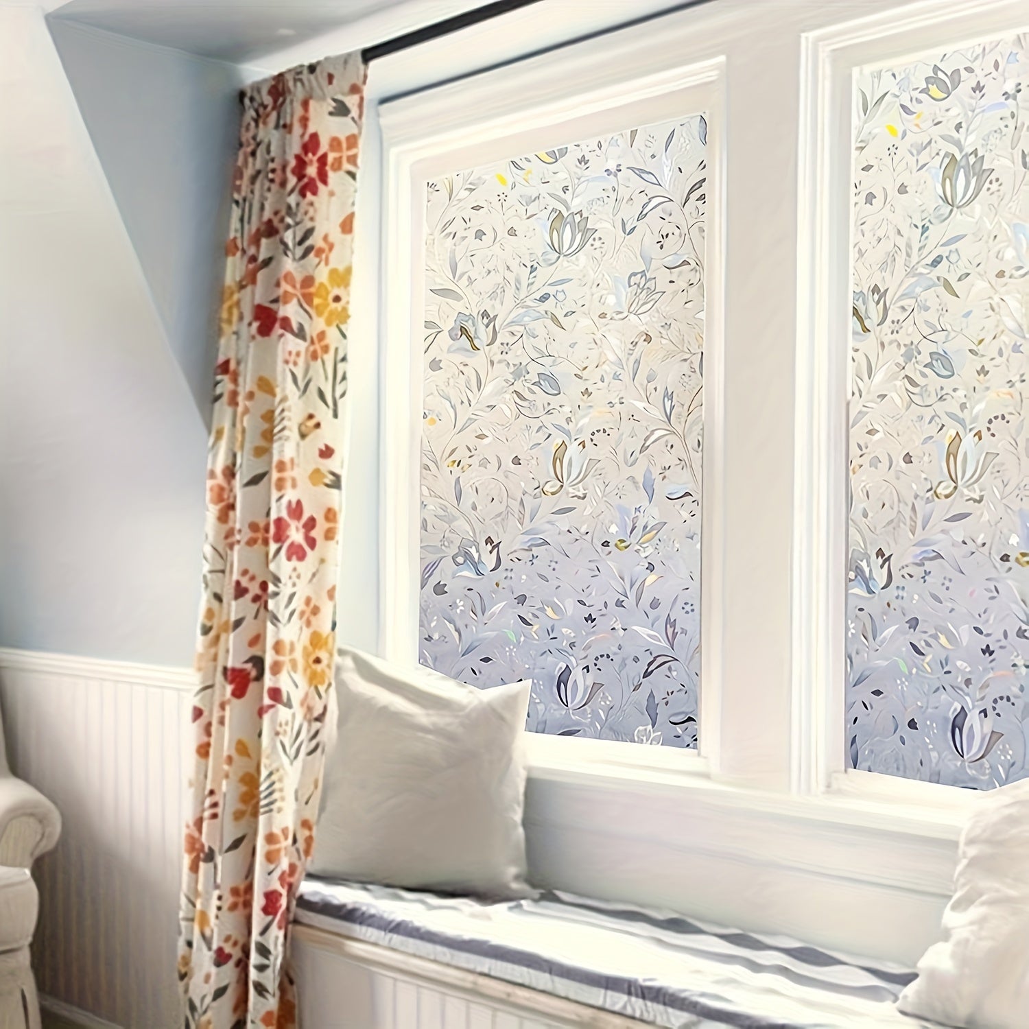 Electrostatic Non-Adhesive Glass Window Film with Tulip Pattern for Home Decor