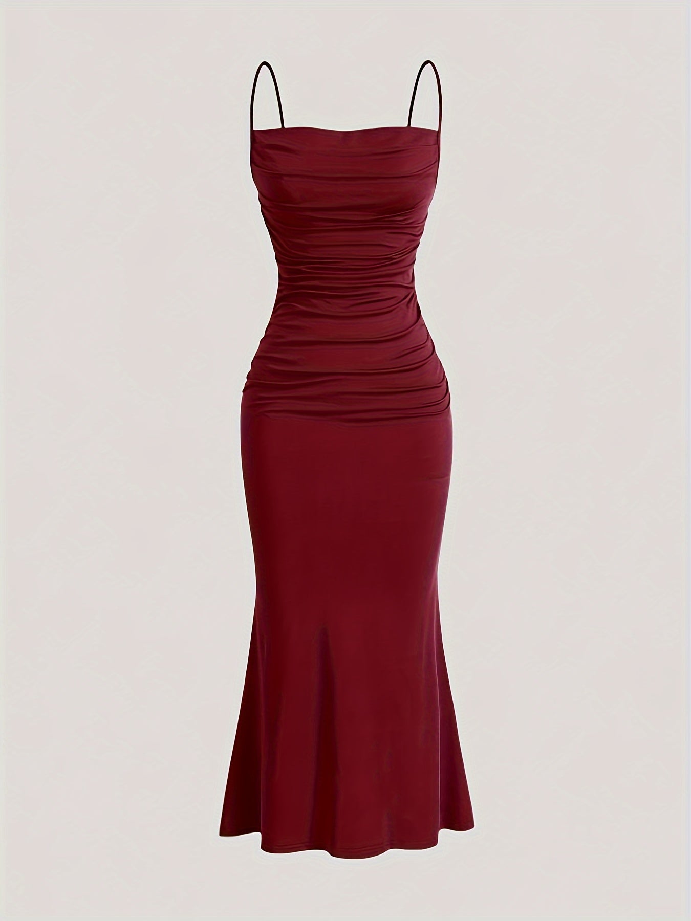 Women's Spaghetti Strap Mermaid Dress Solid Color Summer Fit and Flare Polyester