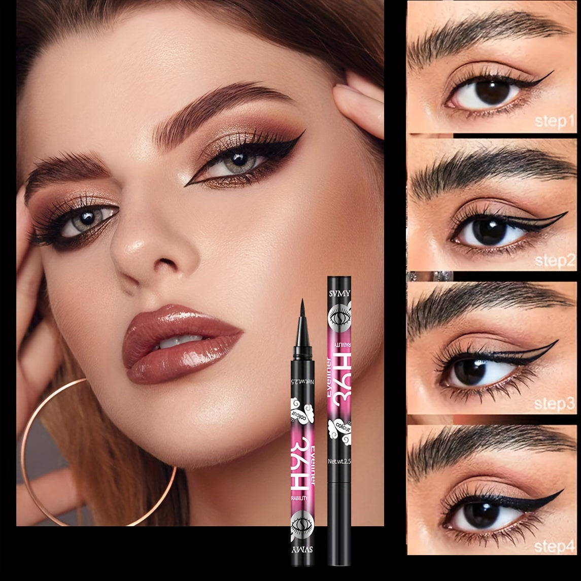 12pcs Extra Slim Black Waterproof Liquid Eyeliner Long Lasting Set