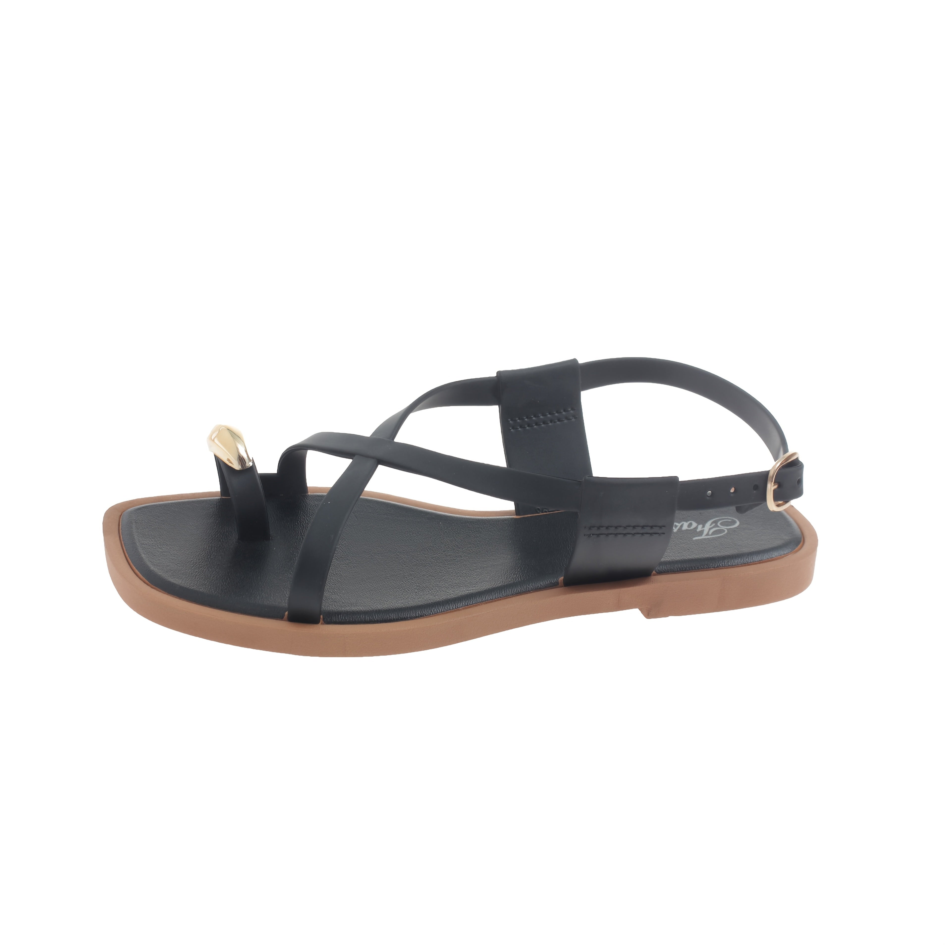 Women's Flat Sandals PVC Adjustable Buckle Beige Black Summer Shoes