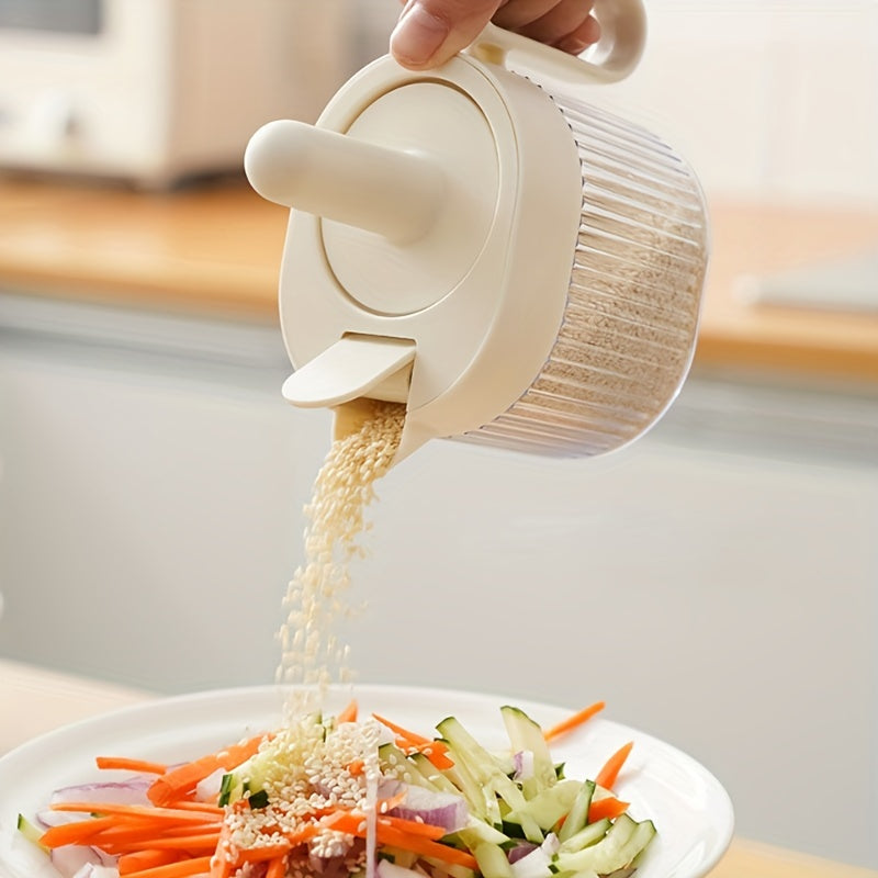 Envase de condimentos de plástico con cuchara, tapa retráctil a prueba de fugas, frasco transparente para almacenamiento en la cocina