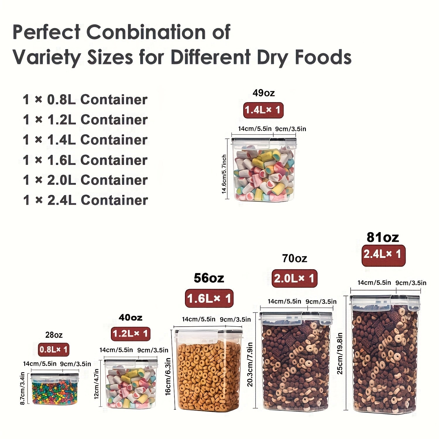 Juego de 6 o 12 recipientes de almacenamiento de alimentos a prueba de aire con tapas y etiquetas para alimentos secos