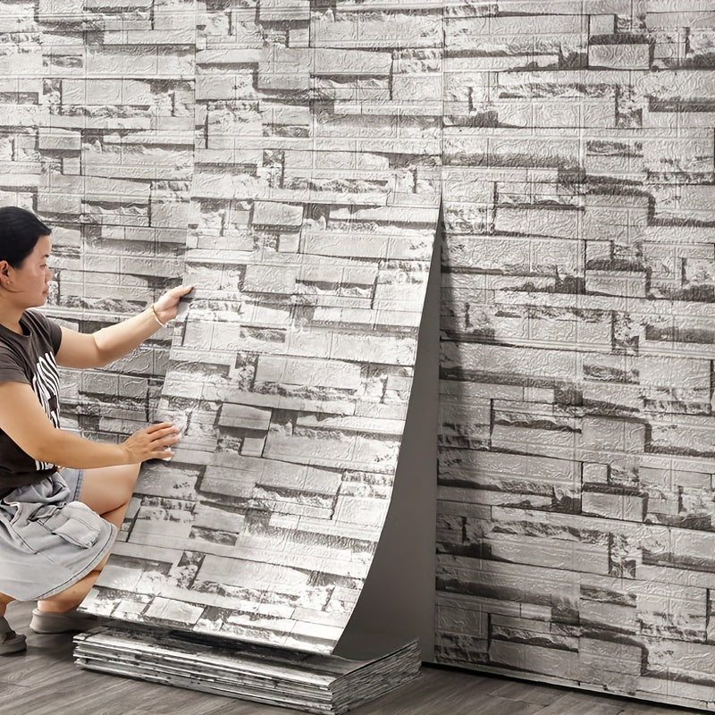 Vintage Brick Pattern Self-Adhesive Waterproof Wallpaper Roll 5m x 70.76cm for Living Room Kitchen Bedroom