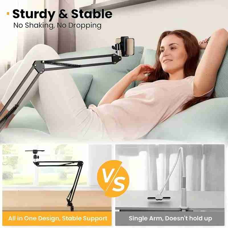 Adjustable Mobile Phone and Tablet Holder with 360-Degree Rotation for Hands-Free Use