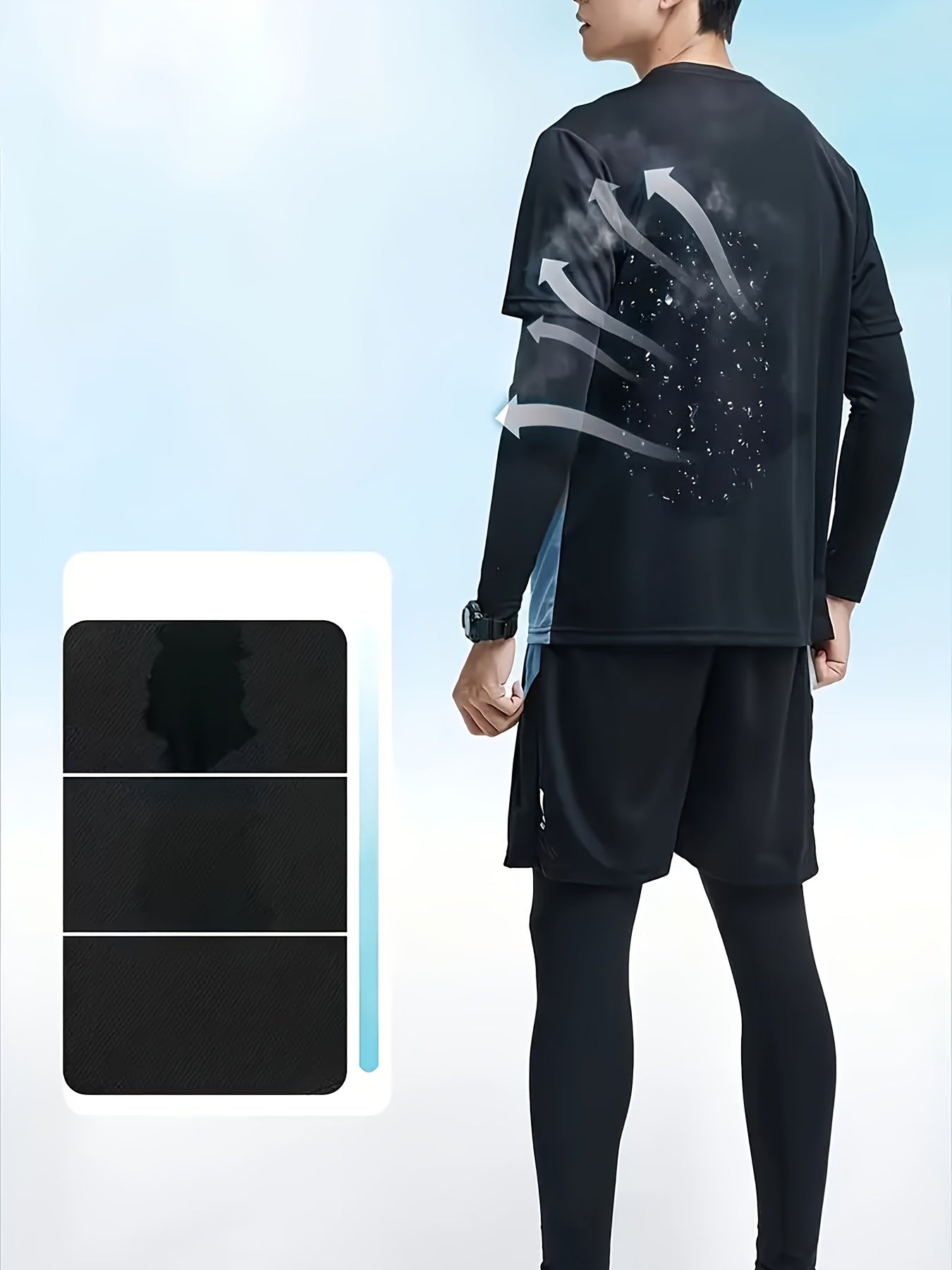 Men's Fitness Suit with Quick-Drying Polyester Shorts and Long-Sleeved Trousers for Outdoor Activities