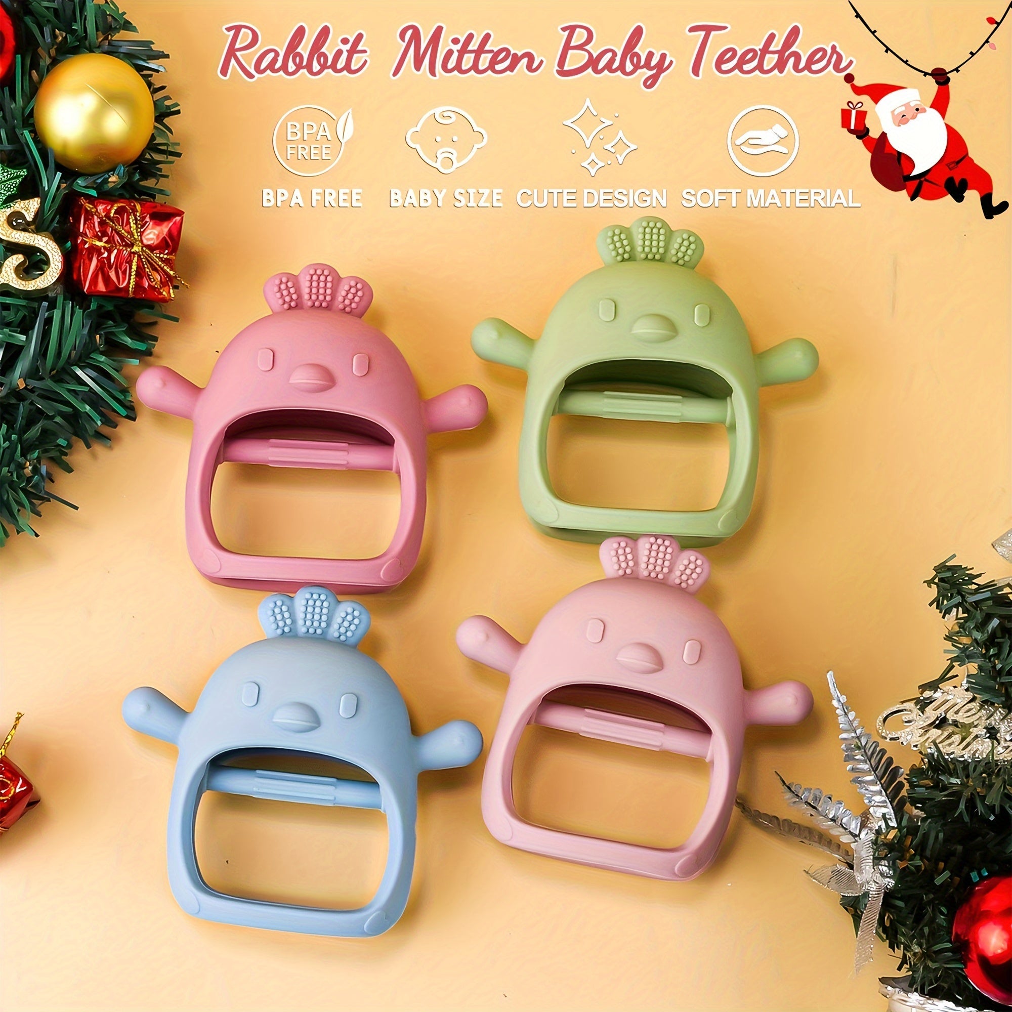 Baby Silicone Teether for Babies with Animal Designs Rabbit and Chick BPA Free Soft Texture