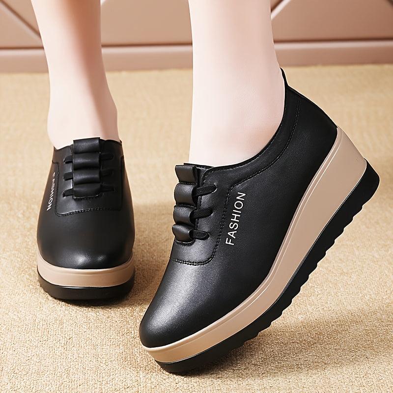 Women's Lightweight Platform Shoes Black Brown Synthetic Casual Flats