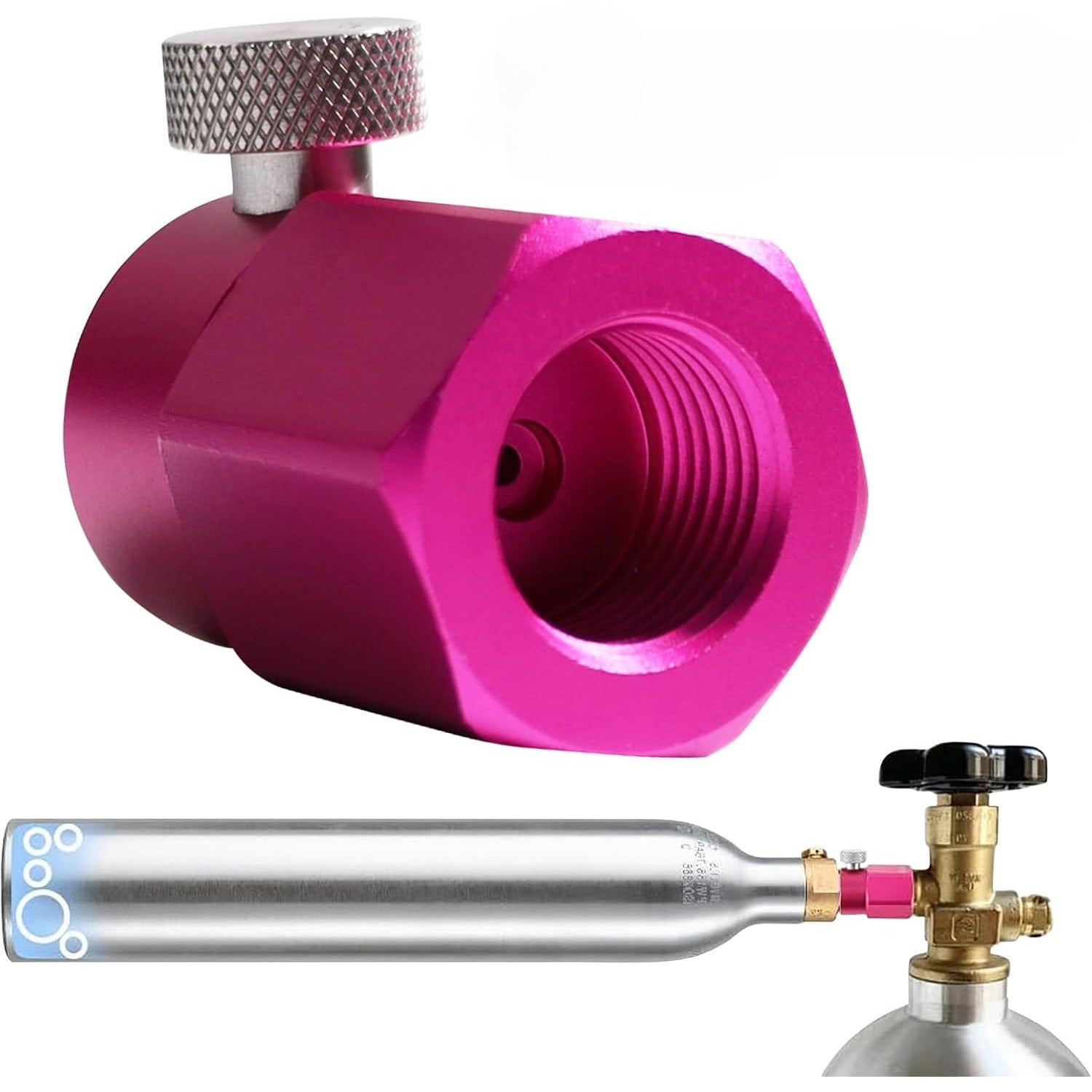 Válvula de cilindro de gas púrpura rojo para recarga de CO2 y conexión rápida