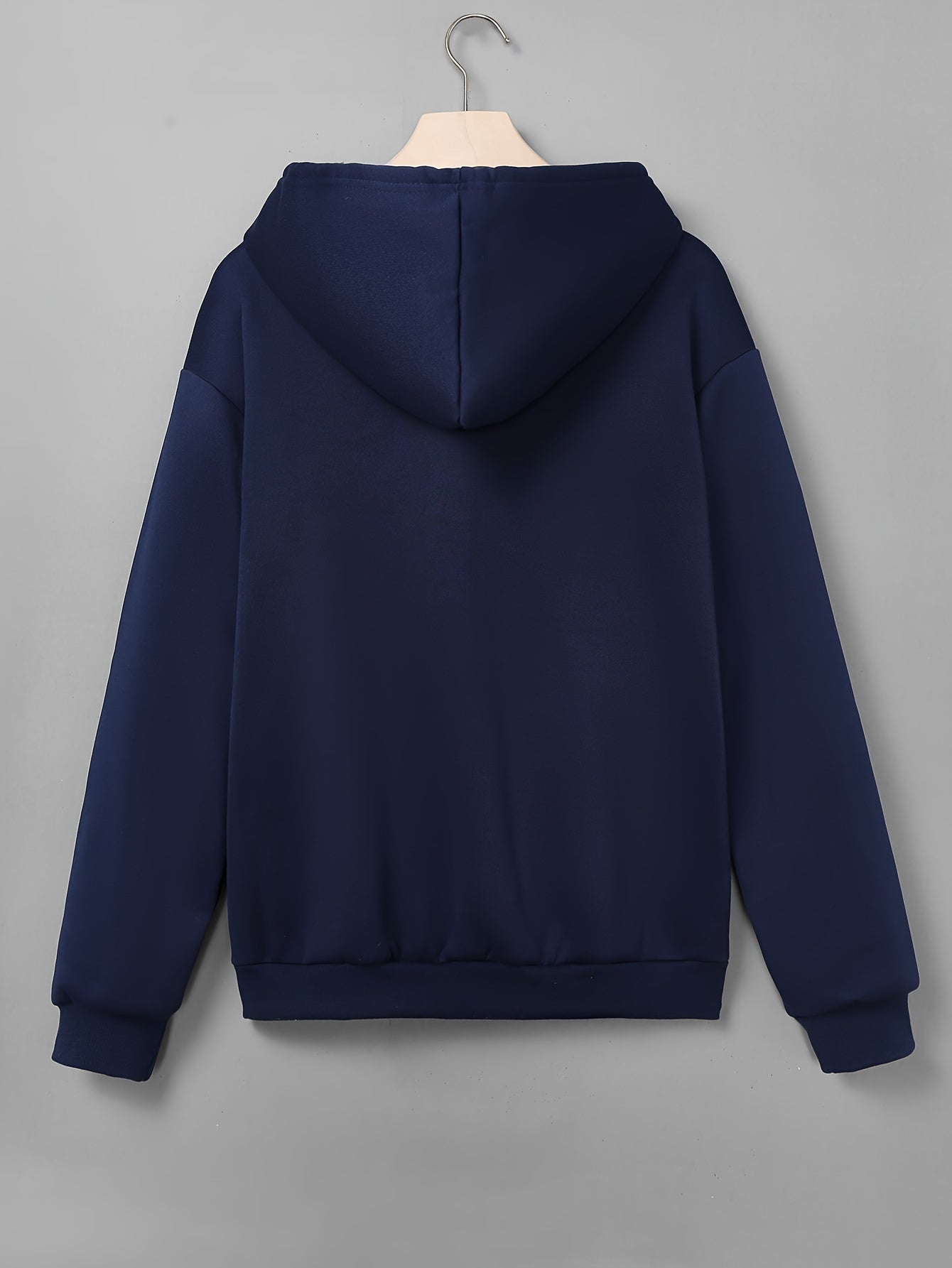 Women's Navy Blue Zip-Up Hoodie with Drawstring Pockets and Long Sleeves