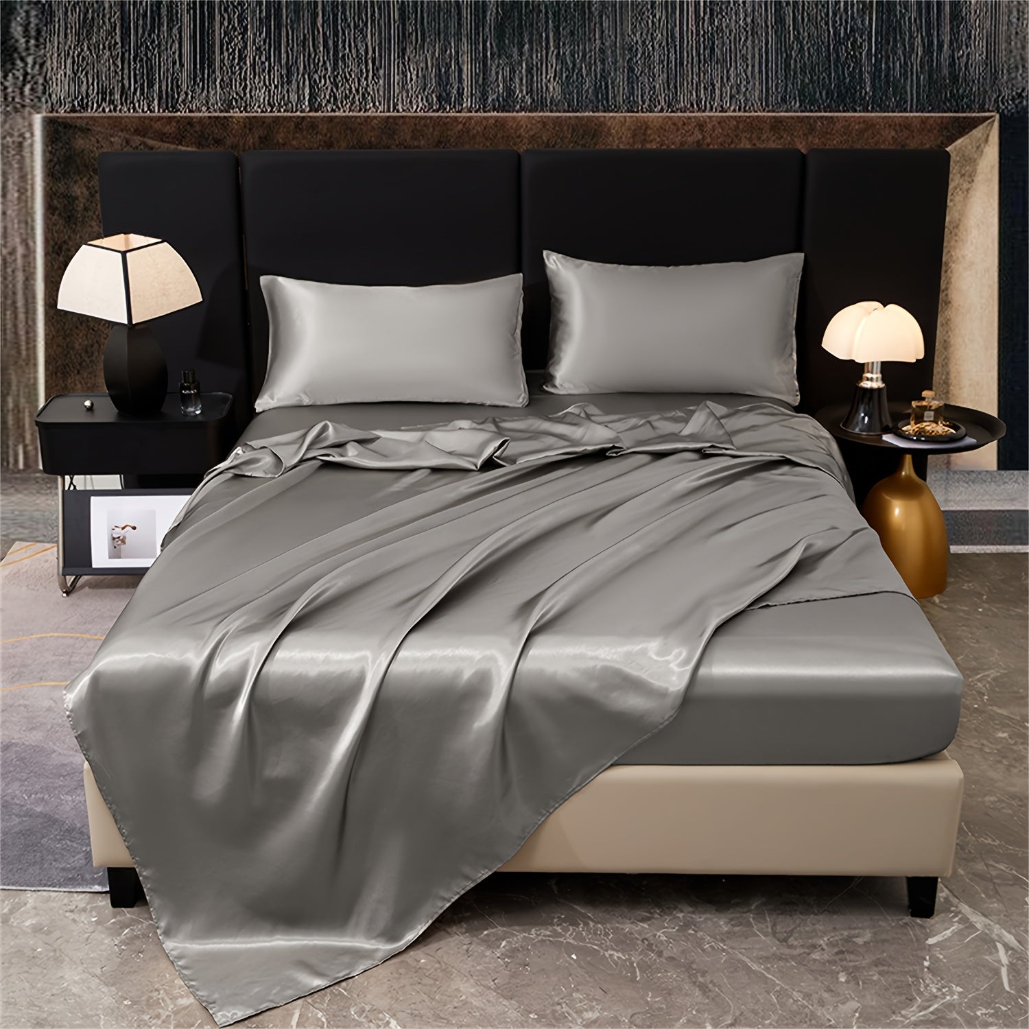 Silky Satin Bedding Set 4 Piece 80g Light Luxury Bed Linen with Fitted Sheet