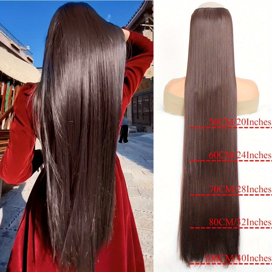 Women Synthetic Hair Extensions Clip-In Long Straight Black Brown Blonde 50-100cm