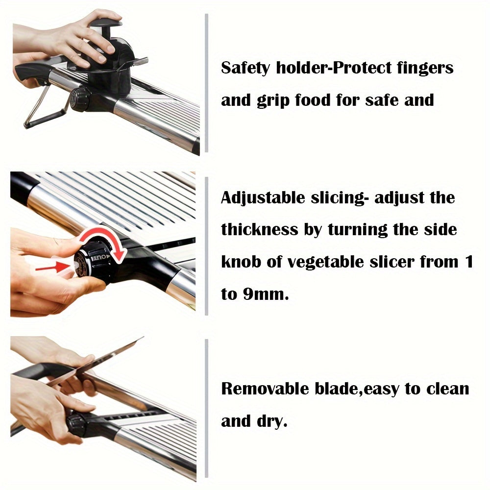 Stainless Steel Adjustable Mandoline Slicer for Kitchen, Slicing and Shredding