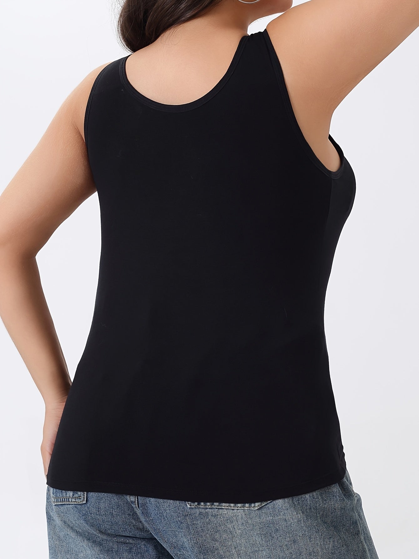 Plus Size Women's Wide Strap Tank Top with Built-In Bra Pad All-Season