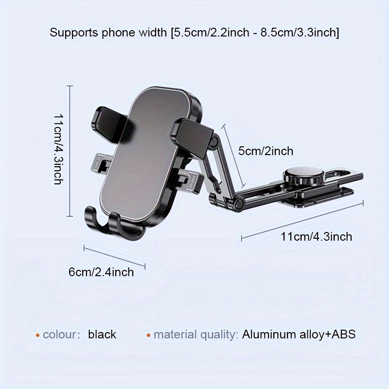 Car Phone Holder Aluminum Alloy Rotatable Scalable Square Dashboard Mount