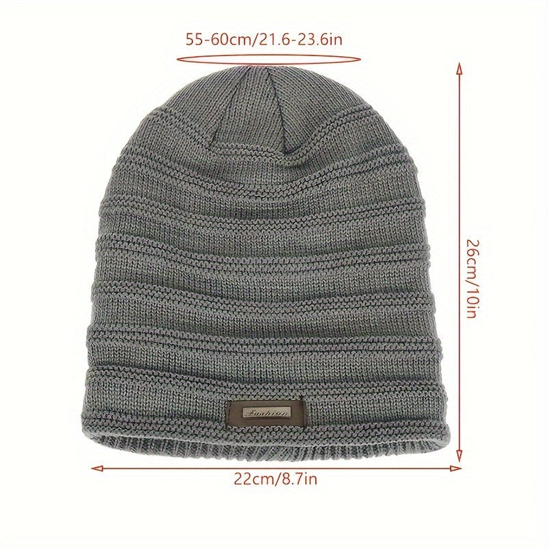 Knitted Hat for Men and Women Double Layer Plush Velvet Lining Winter Warmth