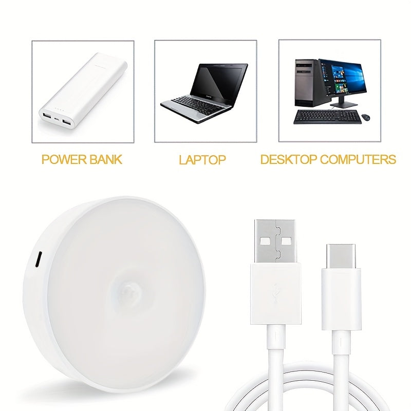 6pcs Magnetic LED Motion Sensor Lights Rechargeable Dimmable Portable Indoor White Yellow