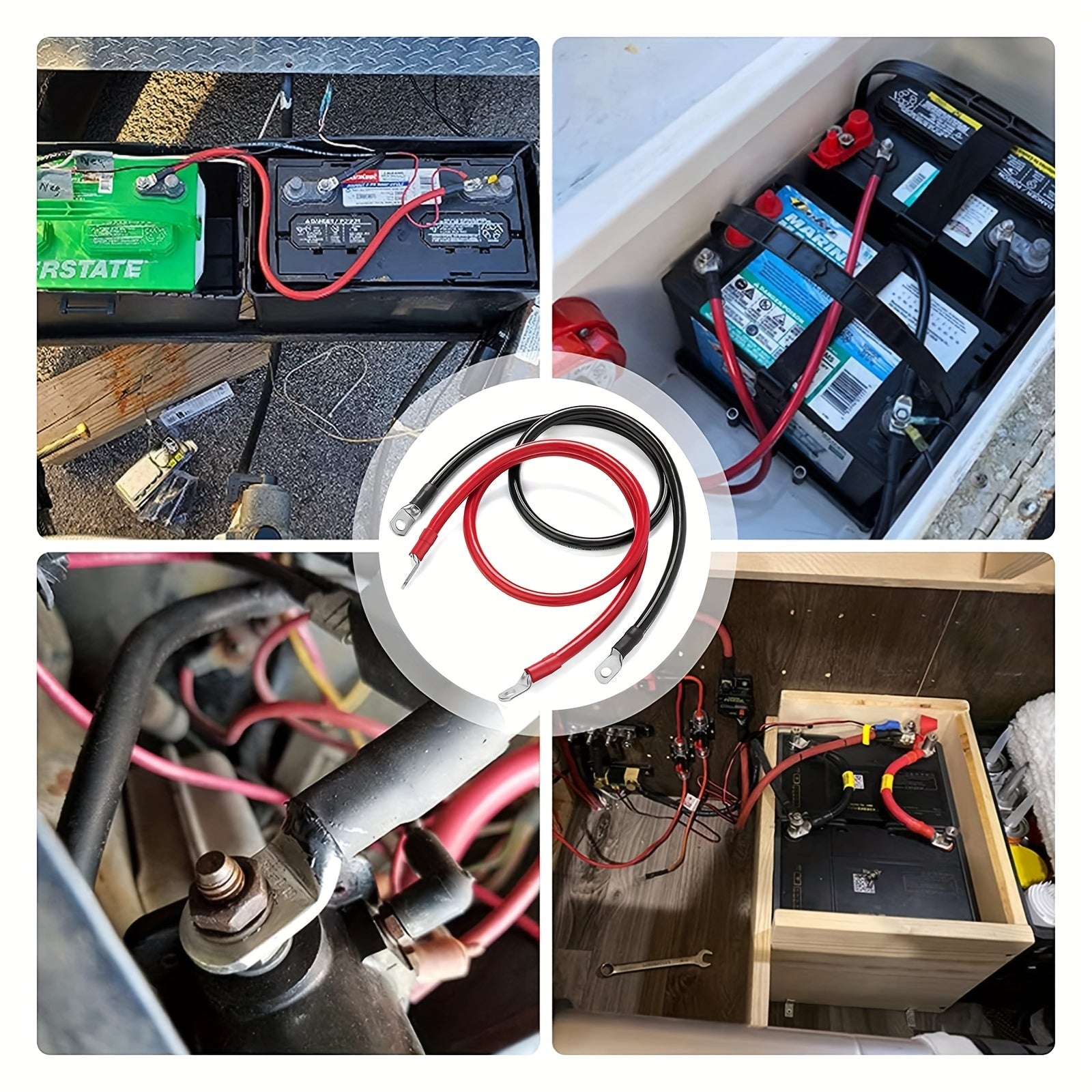 Car Battery Cable Copper Power Cord 2pcs 30/50/70/100cm 12V M8 Ring Clamp