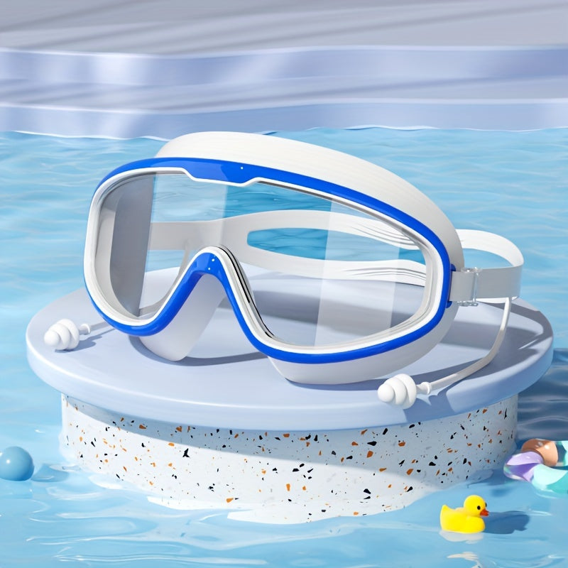 Large Frame Waterproof Swimming Goggles for Kids with Anti-Fog Technology White