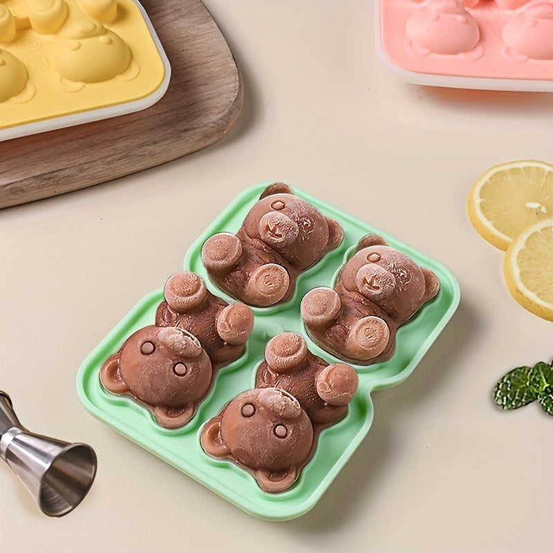 Silicone Bear Ice Cube Trays with Lid Flexible Pop Molds for Whiskey Cocktails and Food