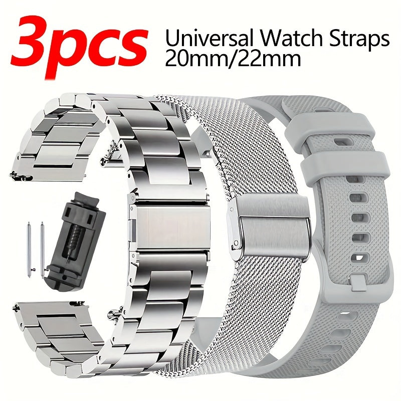 3 шт. стальных браслетов для часов Миланезе для мужчин и женщин, 20 мм, 22 мм, совместимы с Samsung, Huawei, Garmin, Xiaomi, Fossil, Honor