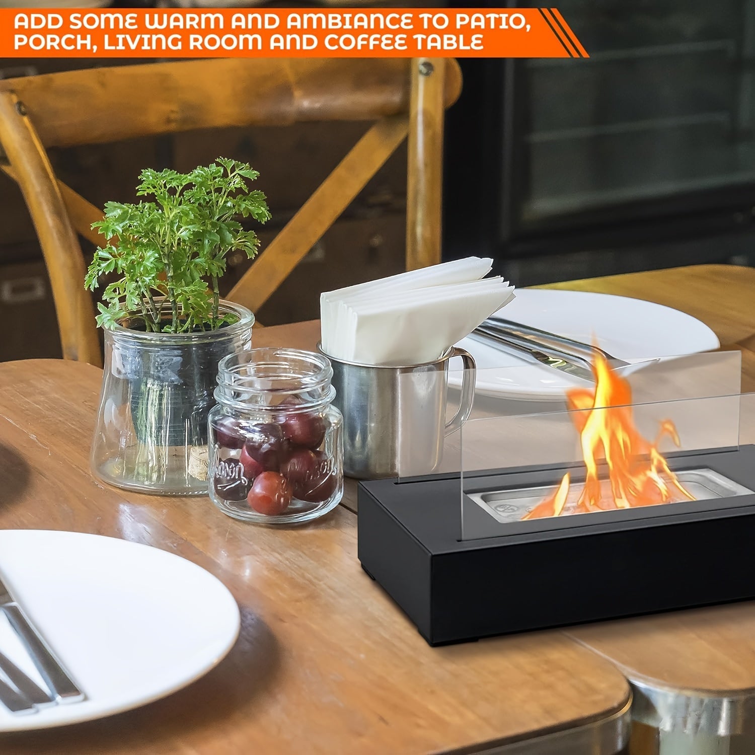 Классический металлический спиртовой обогреватель с прозрачными стеклянными боковинами - переносной настольный камин для уютной атмосферы, идеально подходит для свиданий, вечеринок и семейных посиделок