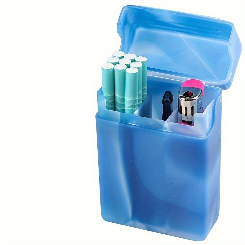 Men Durable Plastic Flip-Top Cigarette Case with Lighter Storage in Blue or Purple