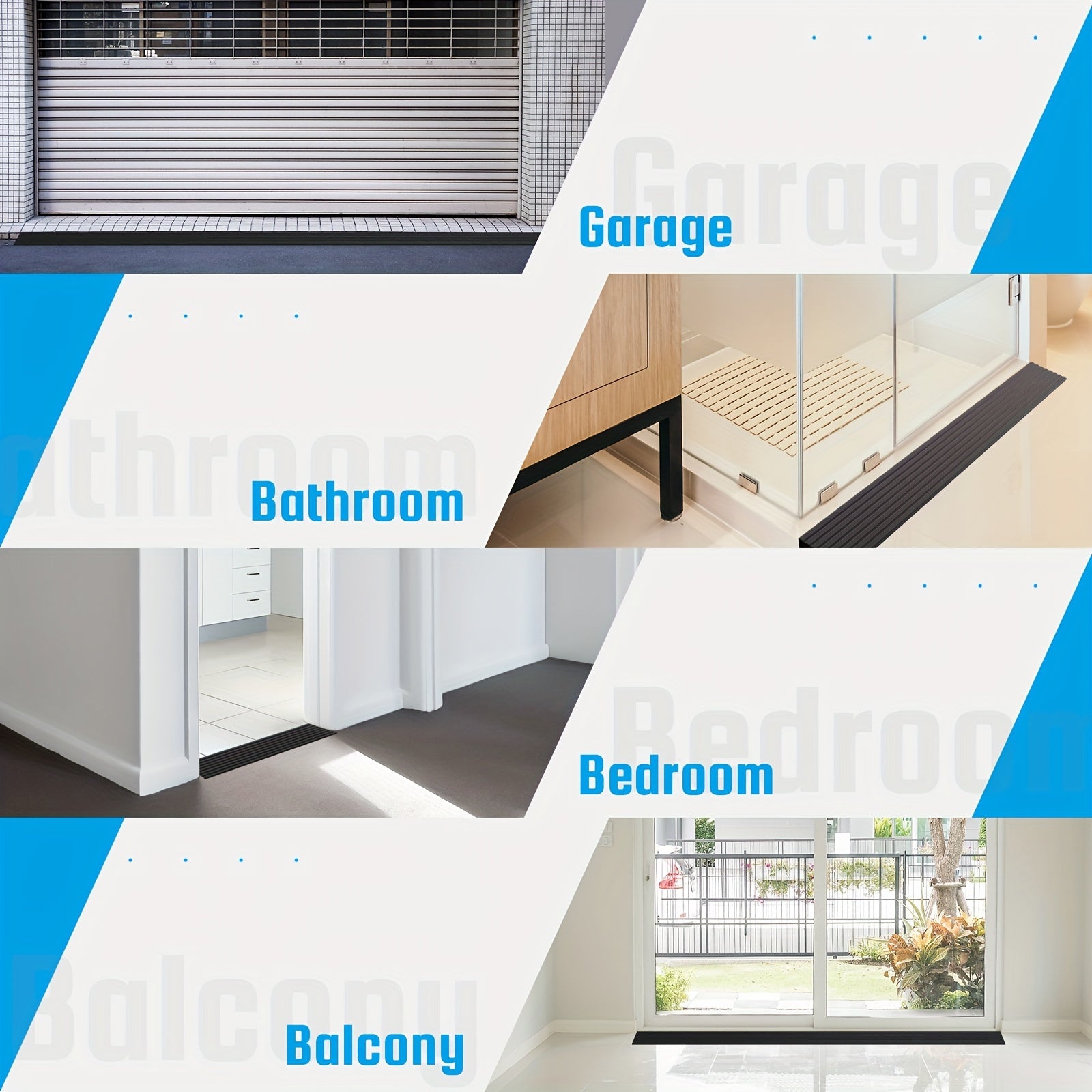 Self-Adhesive Rubber Door Threshold Ramp 2/5 Inch Rise Non-Skid for Wheelchair