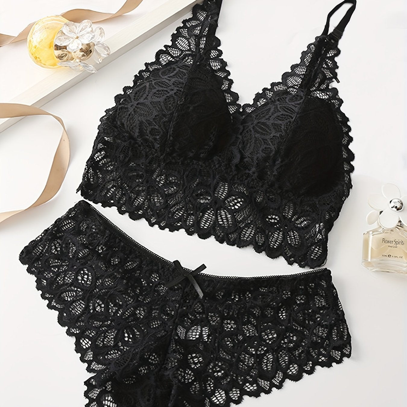 French Lace Vest-Style Underwear Set with Breathable Molded Cups for Women