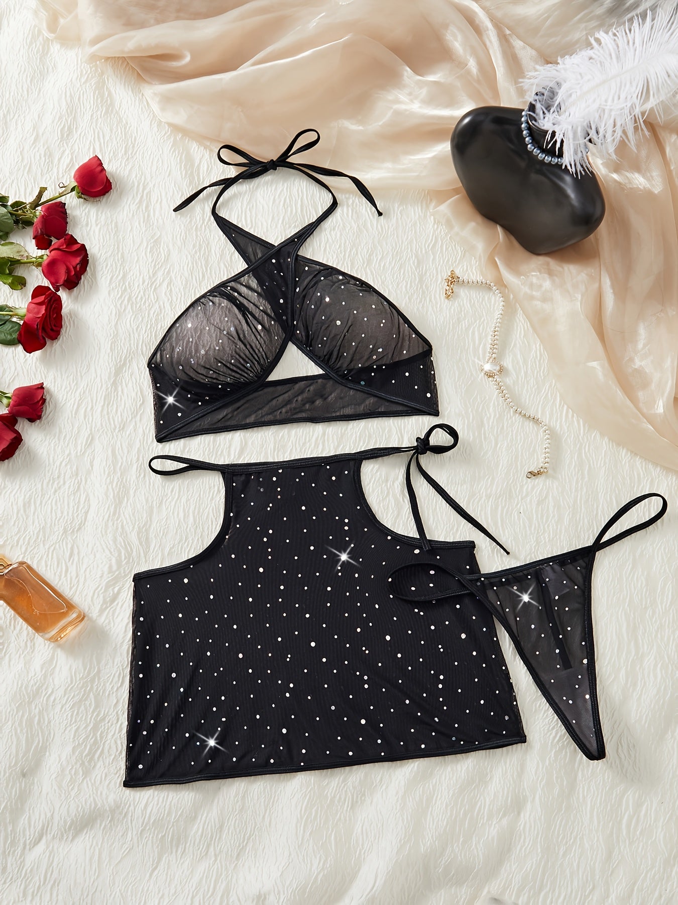 Women's Satin Pajama Set with Robe and Pockets Blue Large