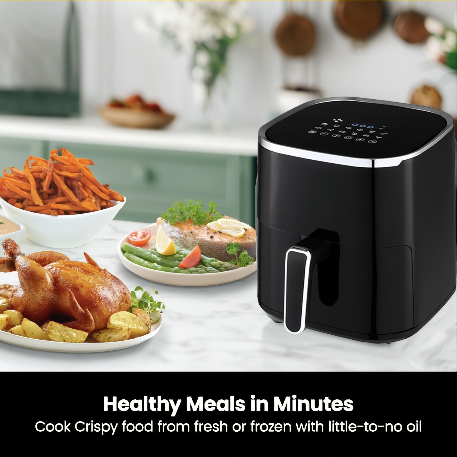 1450W 5L Air Fryer Digital Touch Screen Non-stick Basket Preservation Pan