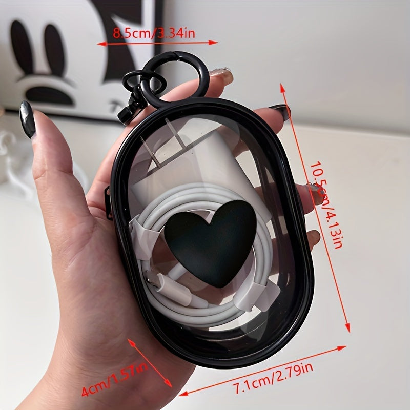 Waterproof Heart-Shaped PVC Cable Organizer Bag with Keychain for Headphones and Accessories