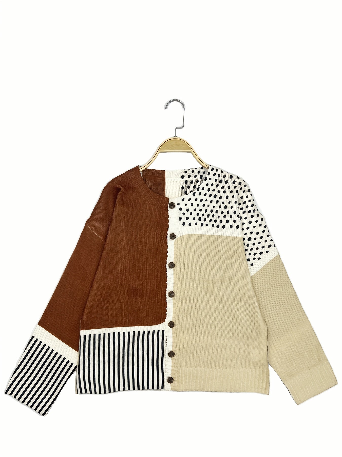 Plus-Size Women's Lightweight Cardigan Spring Autumn Open Front Sweater Brown White Beige