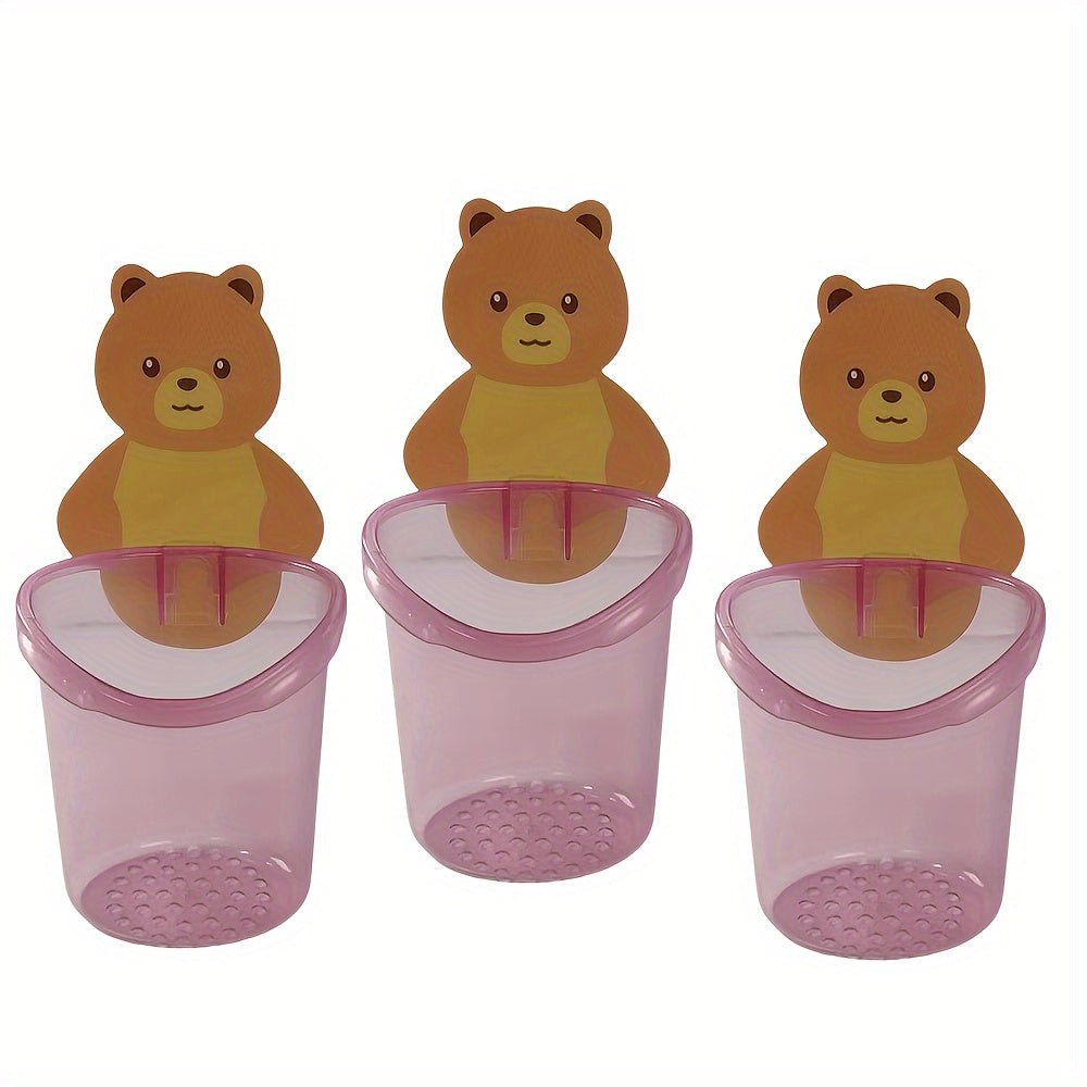 Set of 3 Bear Toothbrush and Toothpaste Holders Wall-Mounted Bathroom Organizer