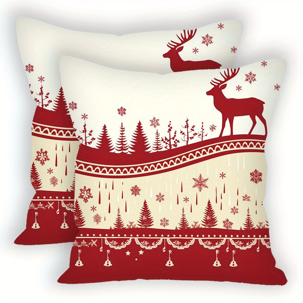 Set of 2 Festive Merry Christmas Throw Pillow Covers 45.72x45.72 Square Decorative Cushions