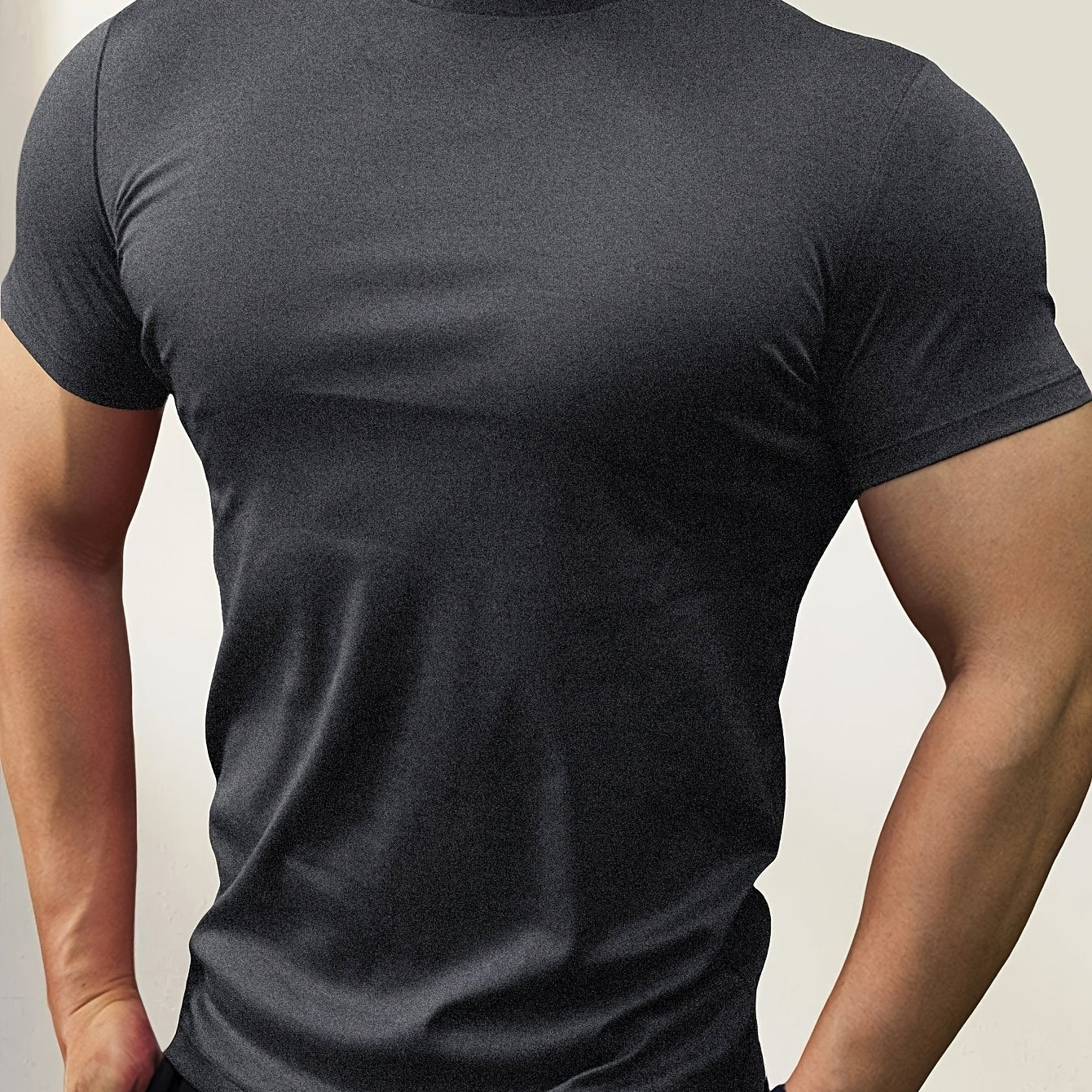 Men's Slim Fit Short Sleeve T Shirt with Stand Collar for Outdoor Gym Layering