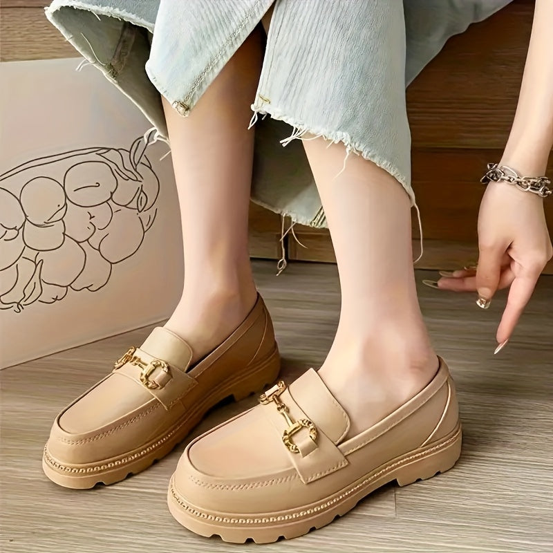 Women's Summer Leather Loafers Slip-On Comfort Shoes with Buckle and Non-Slip Sole