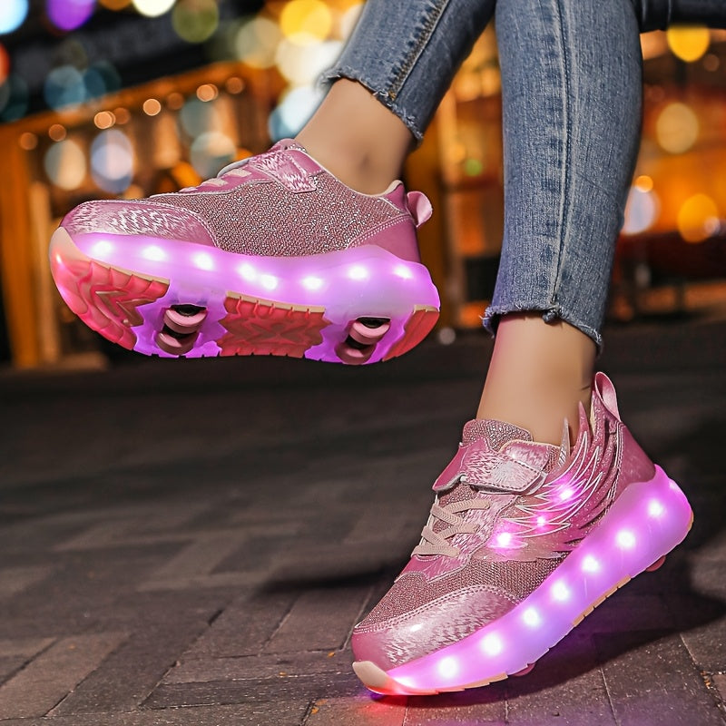 Kids Light-Up Skateboarding Sneakers with USB Charging Breathable Mesh for Outdoor Sports