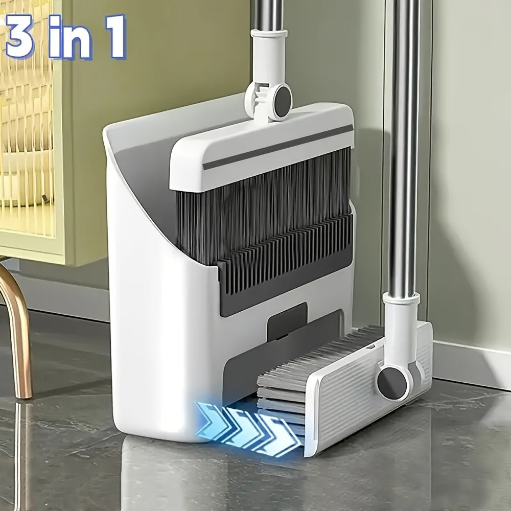 Heavy-Duty 3-in-1 Broom and Dustpan Set with Floor Brush Long Handle Metal Indoor Outdoor