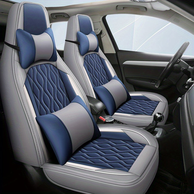 Juego de cojines para asiento de coche azul-gris, funda transpirable para reposacabezas de cobertura completa
