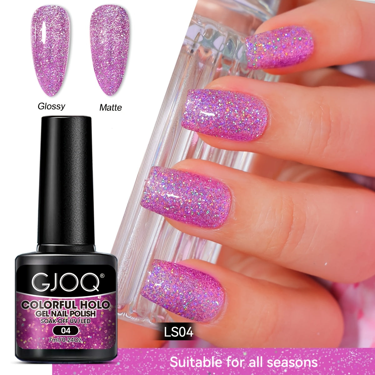 Gel Nail Polish Pink Purple Glitter Soak Off LED Manicure All Seasons