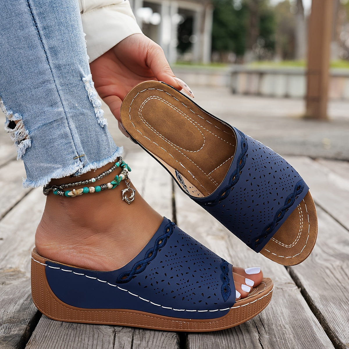 Women's Solid Color Platform Sandals Open Toe Slip-On Summer Lightweight